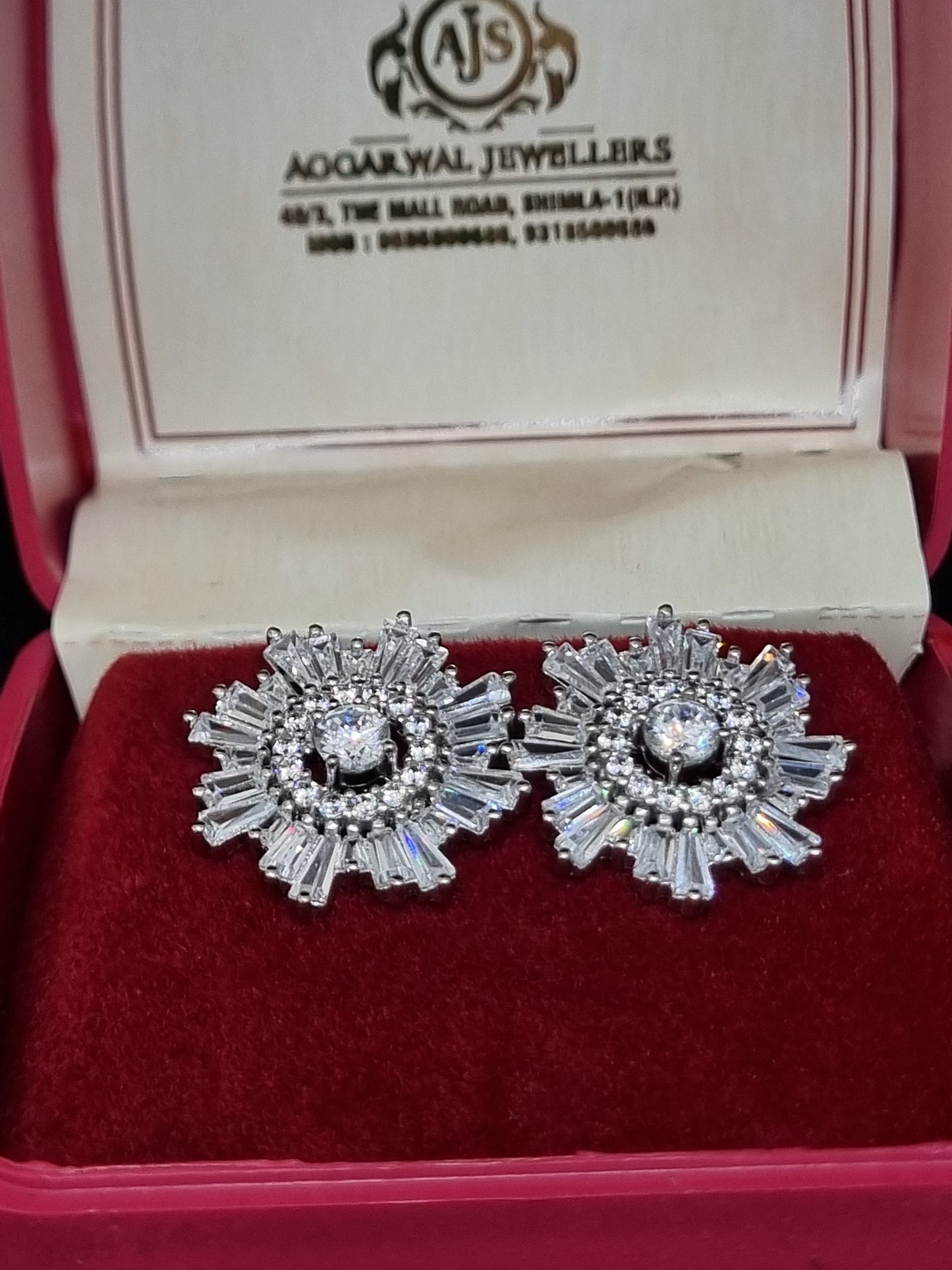 92.5 Sunburst Silver Stud Earrings with Sparkling Zircon Accents