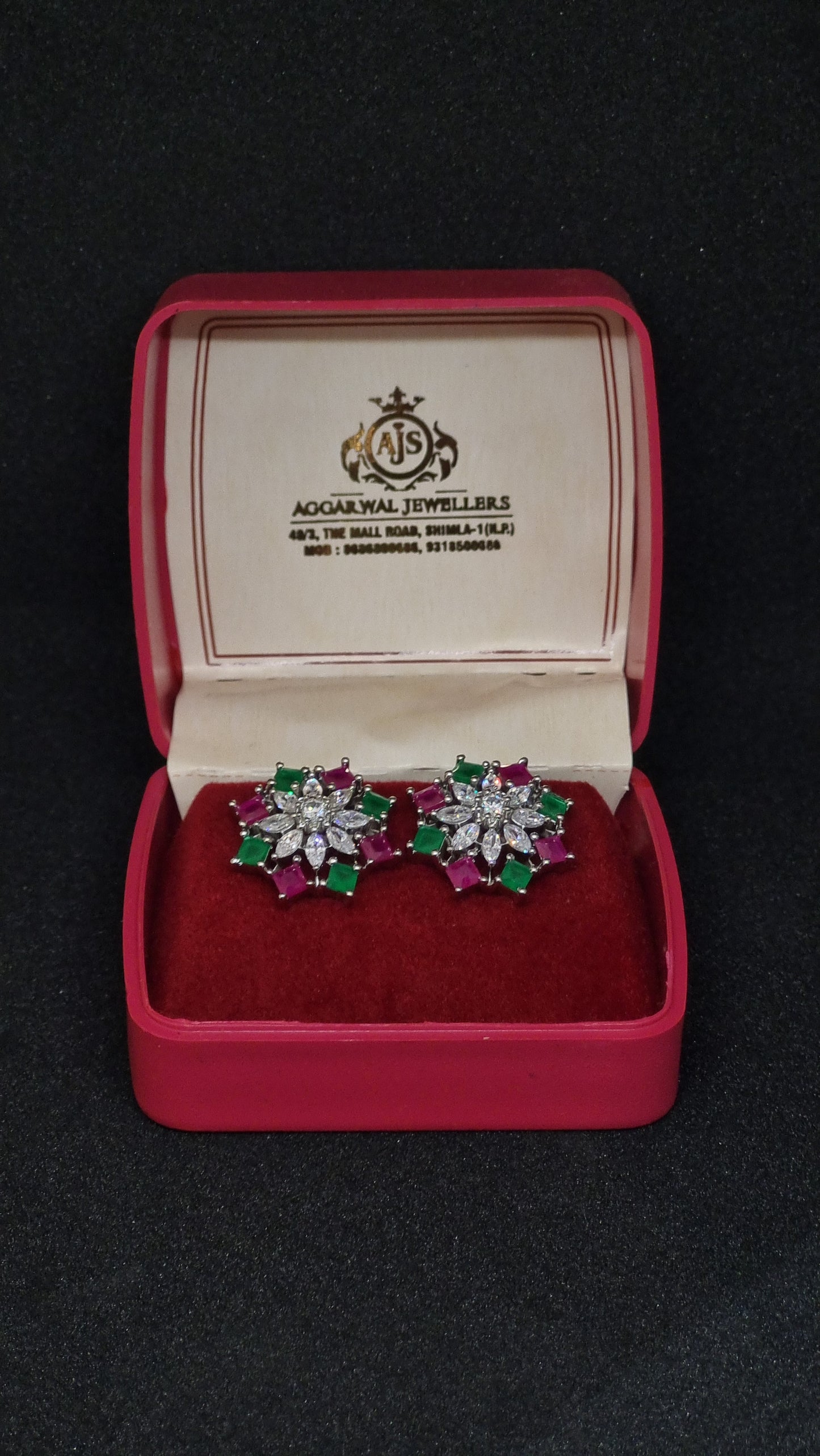 92.5 Silver Ruby and Emerald Cluster Earrings