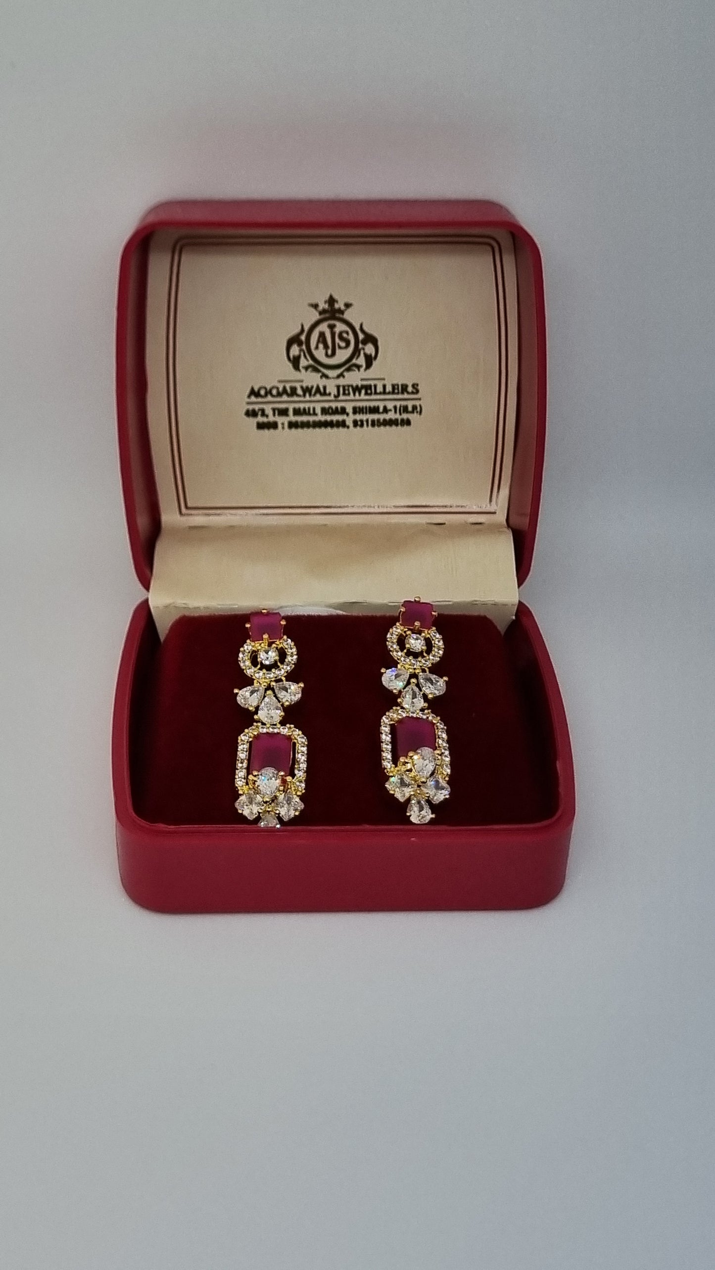92.5 Sterling Silver Gold-Plated Ruby and Crystal Drop Earrings