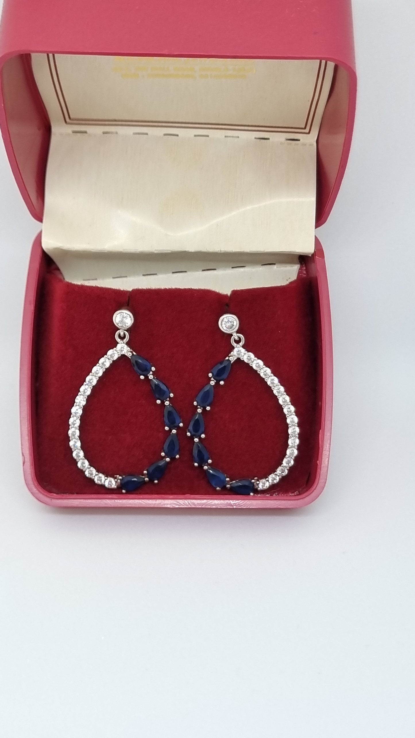 92.5 Sterling Silver Blue Double Teardrop Earrings
