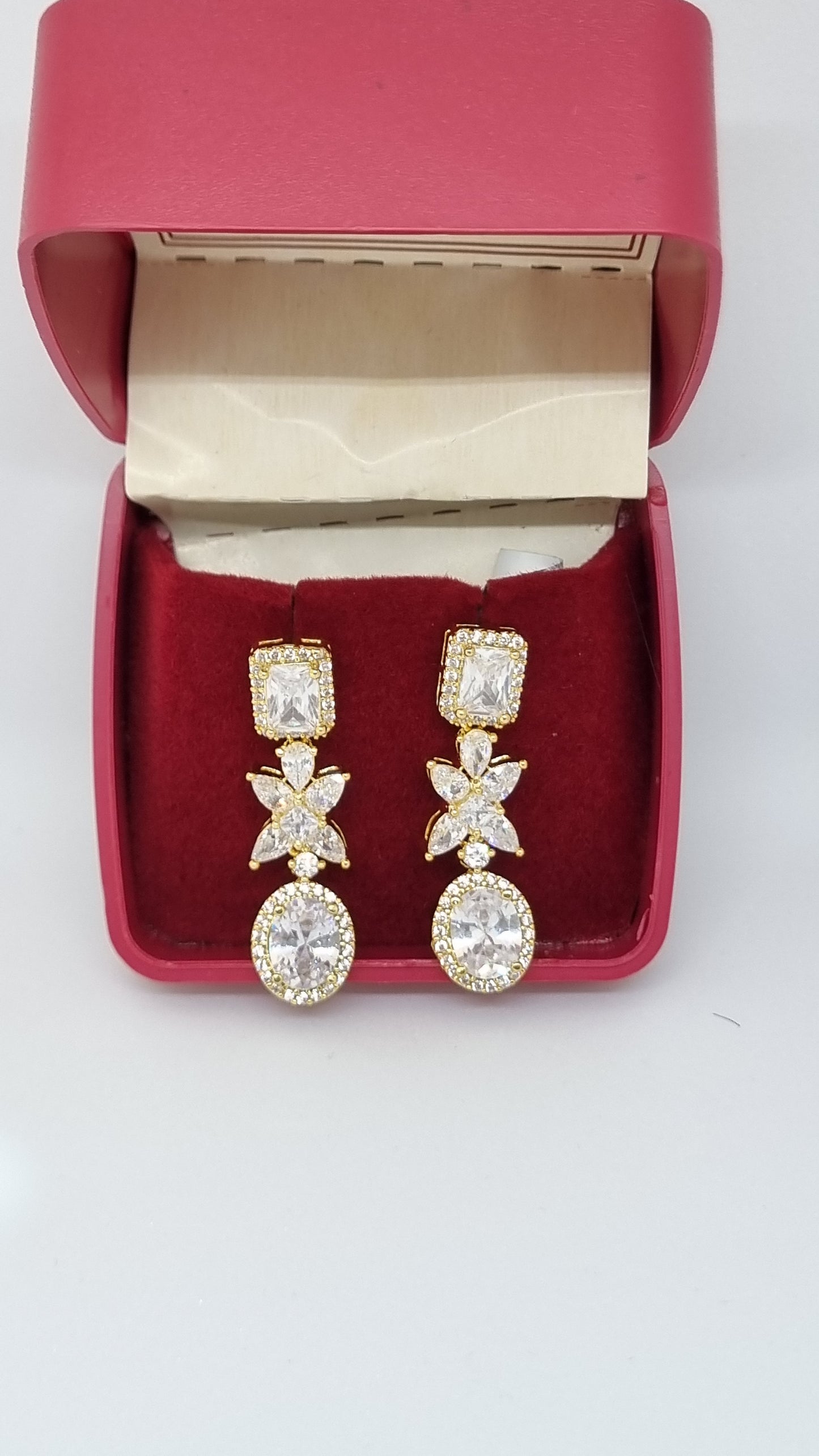 92.5 Sterling Silver Square-Cut and Teardrop Crystal Earrings
