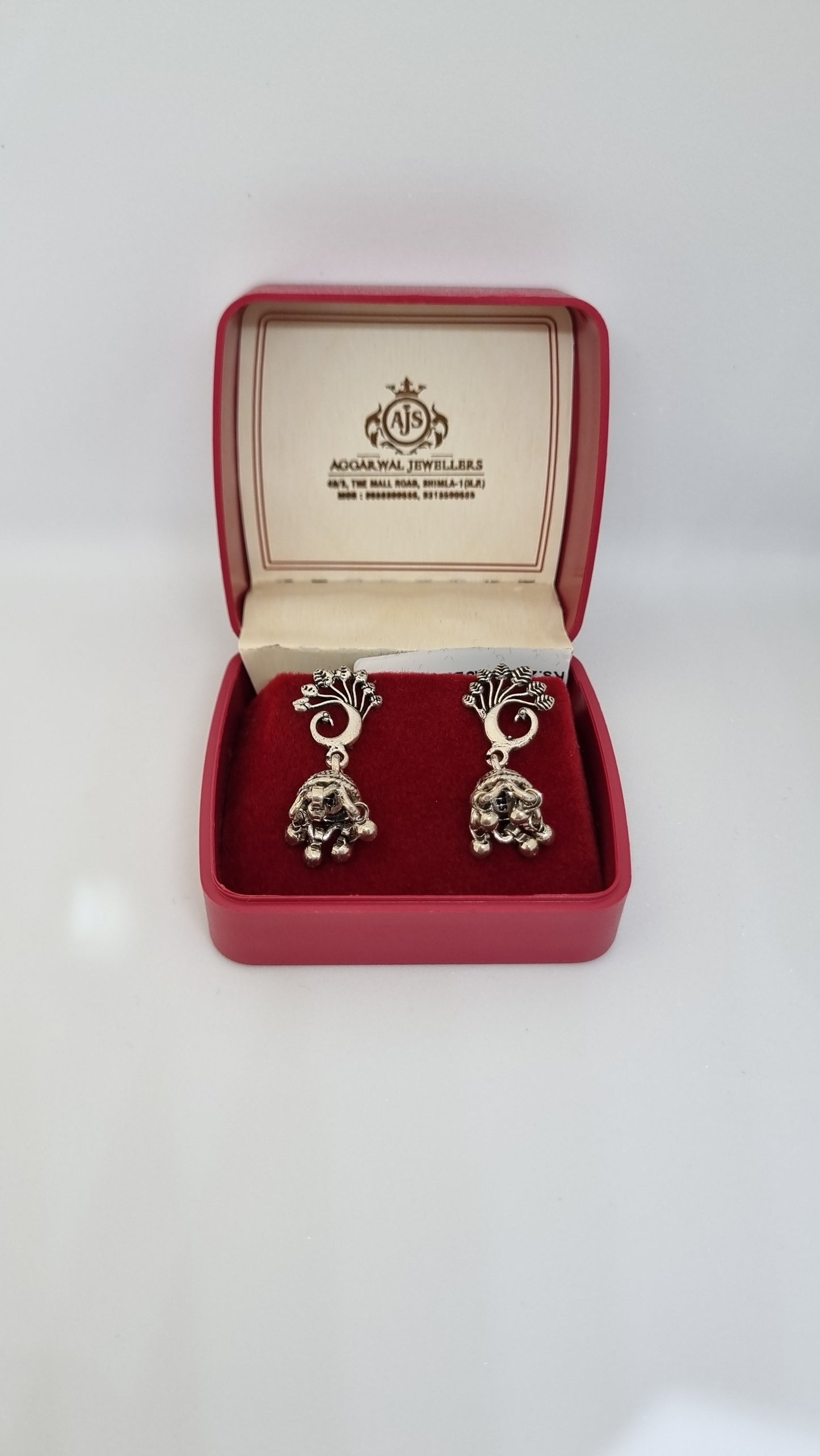 92.5 Sterling Silver Peacock and Bell Silver Jhumka Earrings