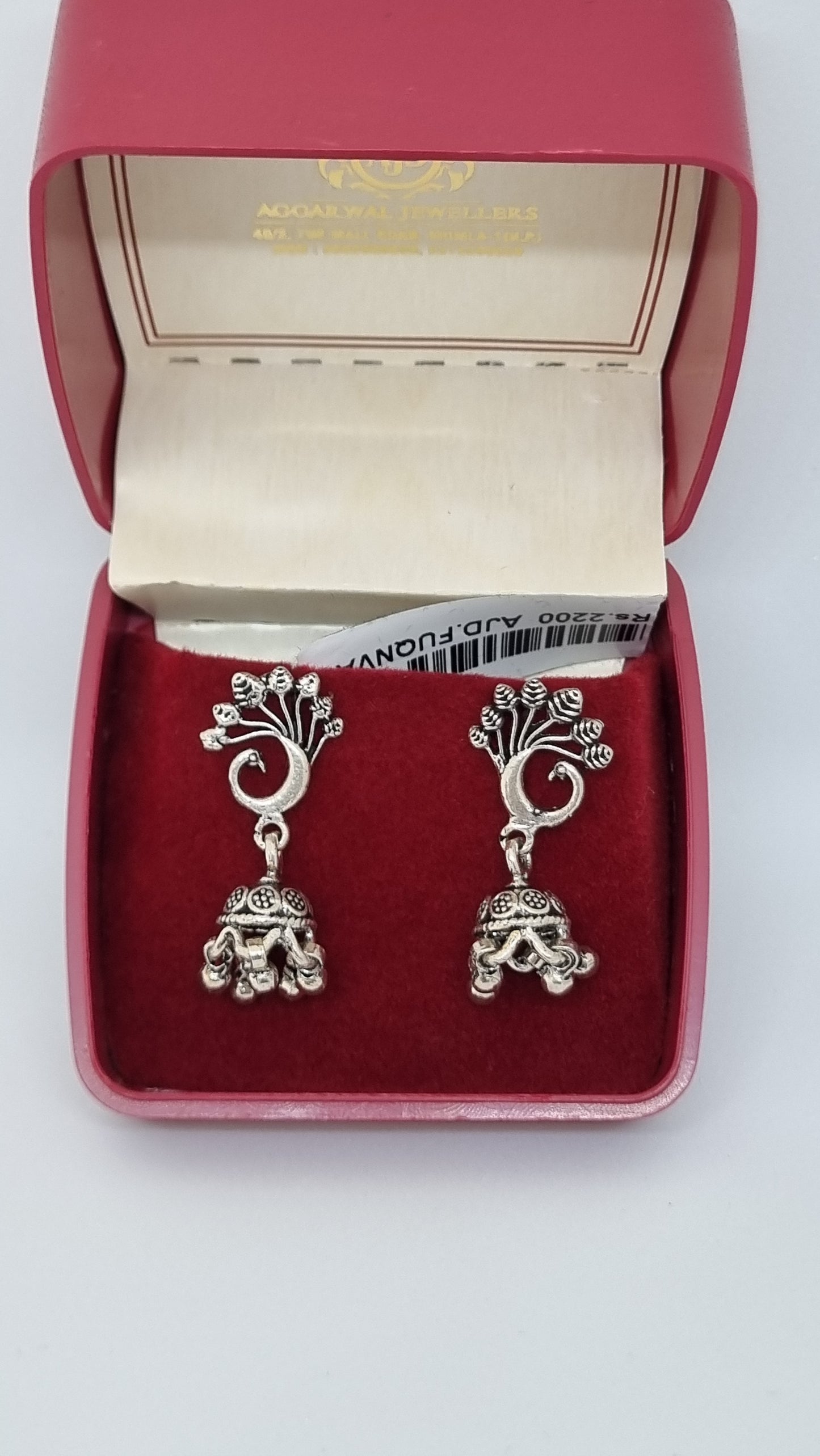 92.5 Sterling Silver Peacock and Bell Silver Jhumka Earrings