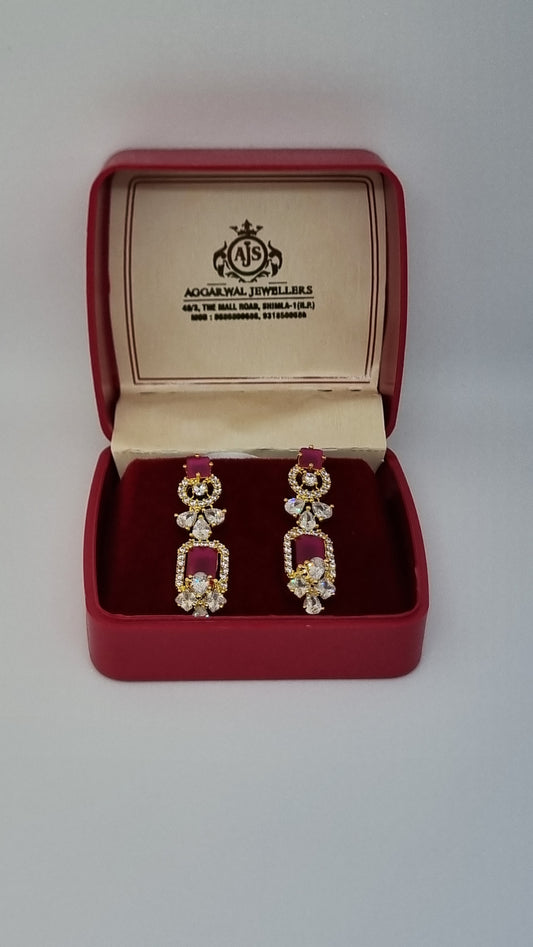 92.5 Sterling Silver Gold-Plated Ruby and Crystal Drop Earrings