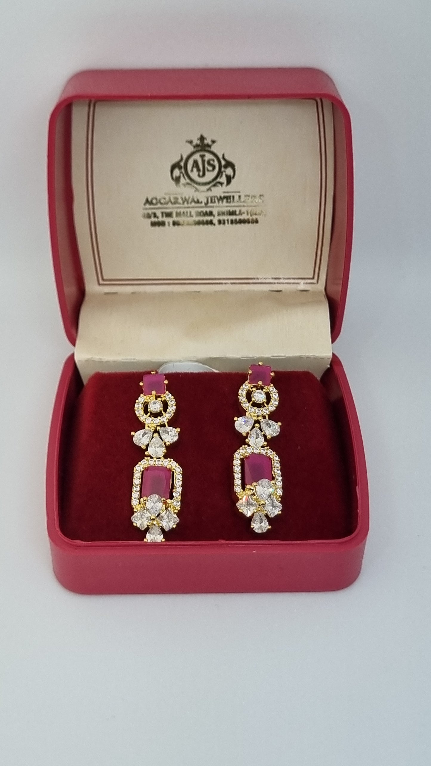 92.5 Sterling Silver Gold-Plated Ruby and Crystal Drop Earrings