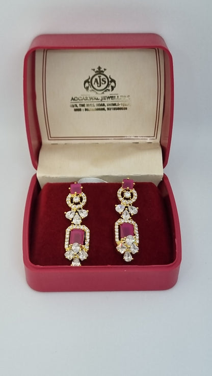 92.5 Sterling Silver Gold-Plated Ruby and Crystal Drop Earrings