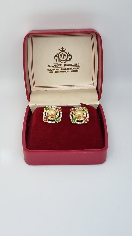 92.5 Sterling Silver Multicolor Floral Stud Earrings