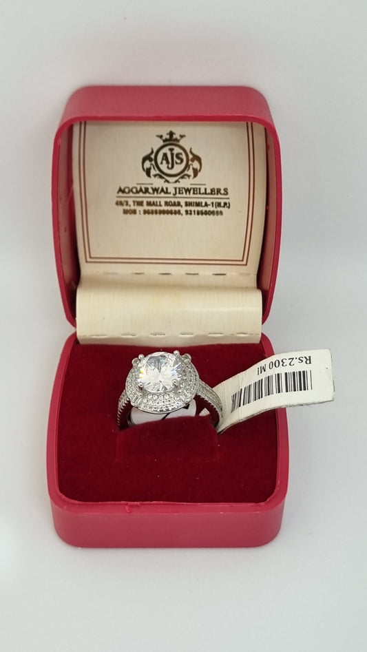 92.5 Sterling Silver Halo Zirconia Solitaire Ring
