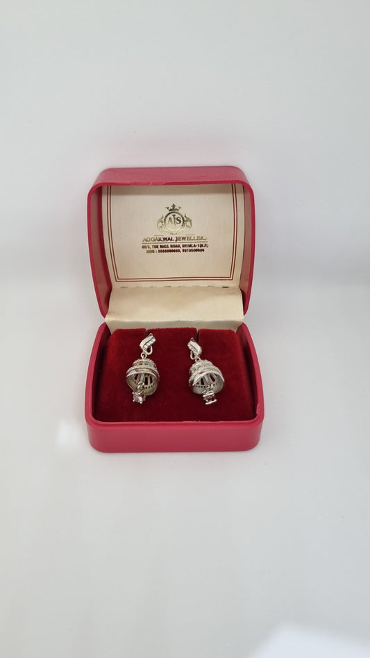 92.5 Sterling Silver Crystal Dome Drop Earrings