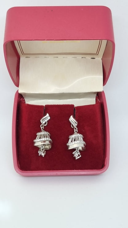 92.5 Sterling Silver Crystal Dome Drop Earrings