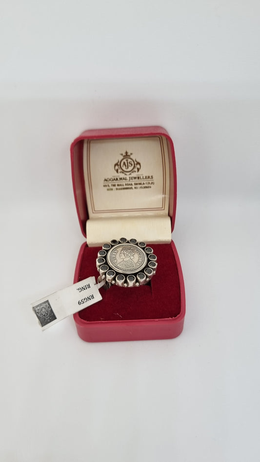 Oxidized 92.5 Sterling Silver Antique Victorian Queen Coin Ring