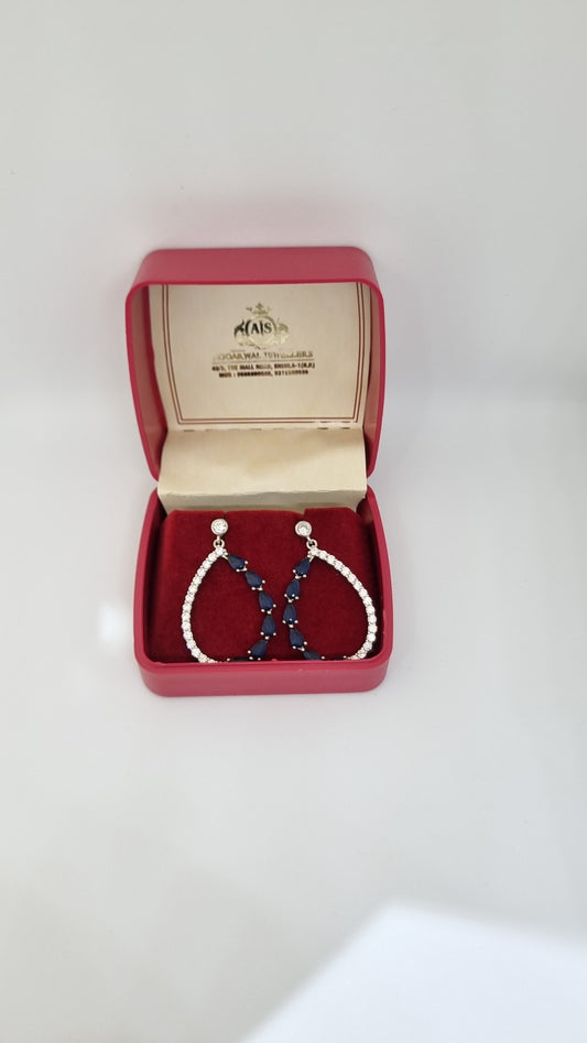 92.5 Sterling Silver Blue Double Teardrop Earrings