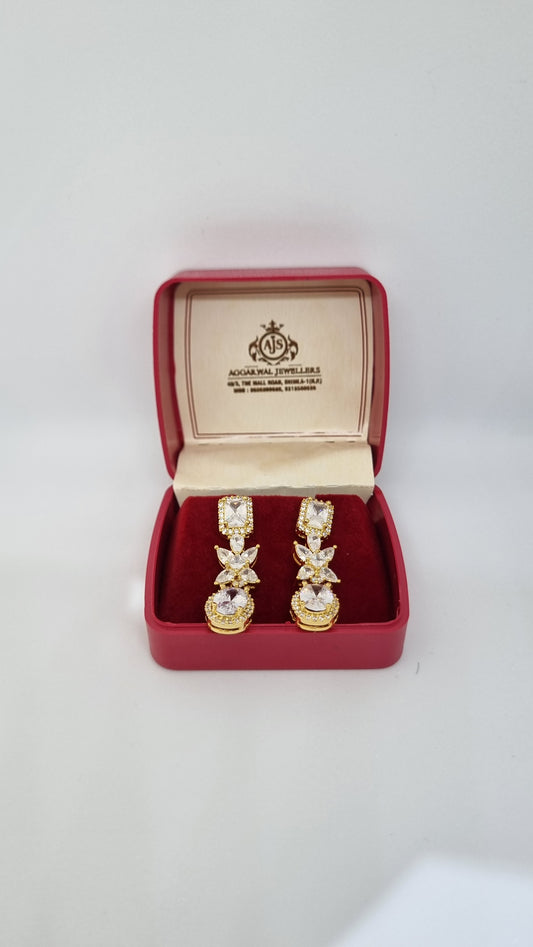 92.5 Sterling Silver Square-Cut and Teardrop Crystal Earrings