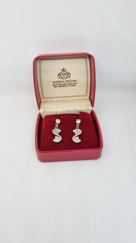 92.5 Sterling Silver Wave-Shaped Crystal Drop Earrings