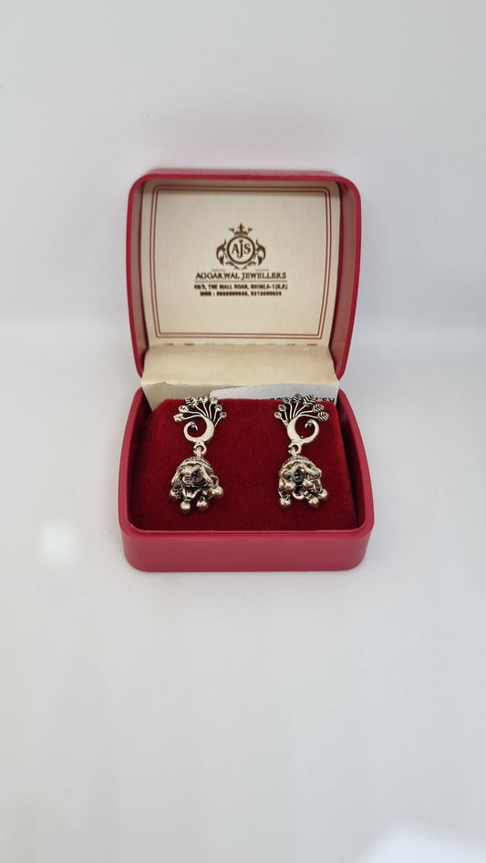 92.5 Sterling Silver Peacock and Bell Silver Jhumka Earrings