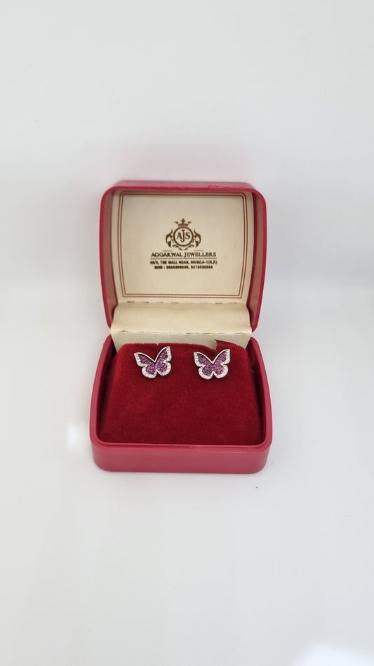 92.5 Sterling Silver Butterfly Earrings with Pink Gemstone Detailing