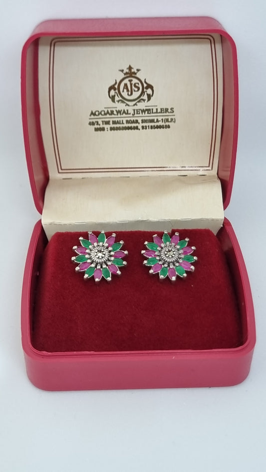 92.5 Sterling Silver Floral Cluster Stud Earrings